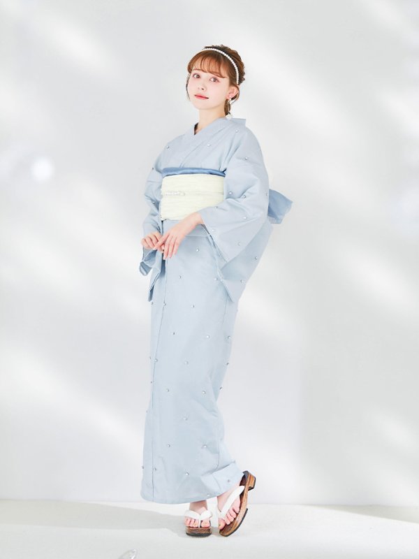 画像7: 【即日発送】アーガイルビジュー浴衣【浴衣３点セット 浴衣/帯/下駄】[YMT] (7)