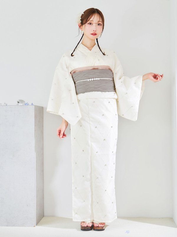 画像4: 【即日発送】アーガイルビジュー浴衣  【浴衣３点セット 浴衣/帯/下駄】[YMT] (4)