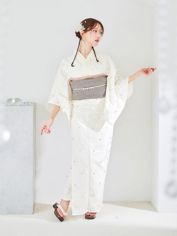 画像5: 【即日発送】アーガイルビジュー浴衣  【浴衣３点セット 浴衣/帯/下駄】[YMT] (5)