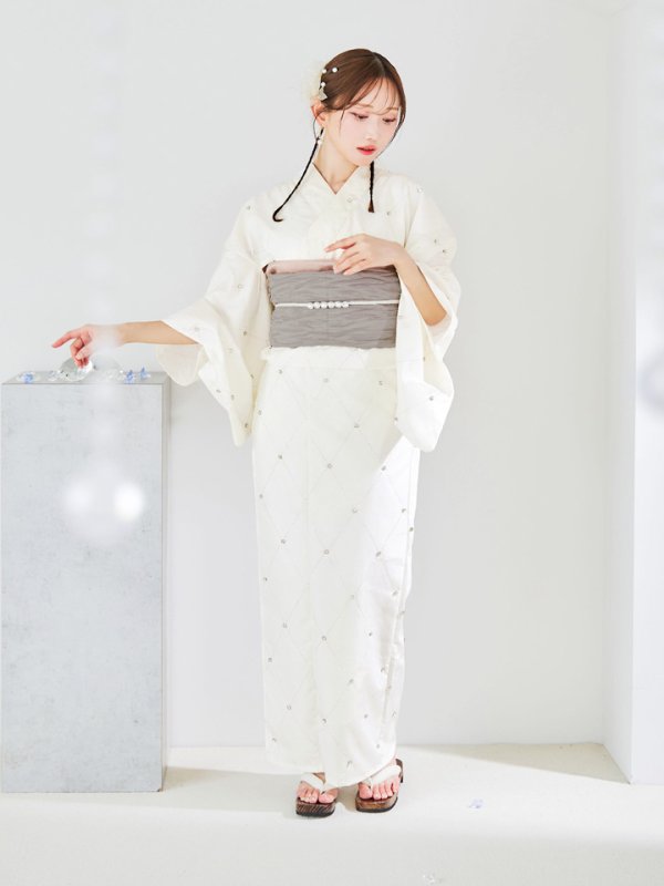 画像8: 【即日発送】アーガイルビジュー浴衣  【浴衣３点セット 浴衣/帯/下駄】[YMT] (8)