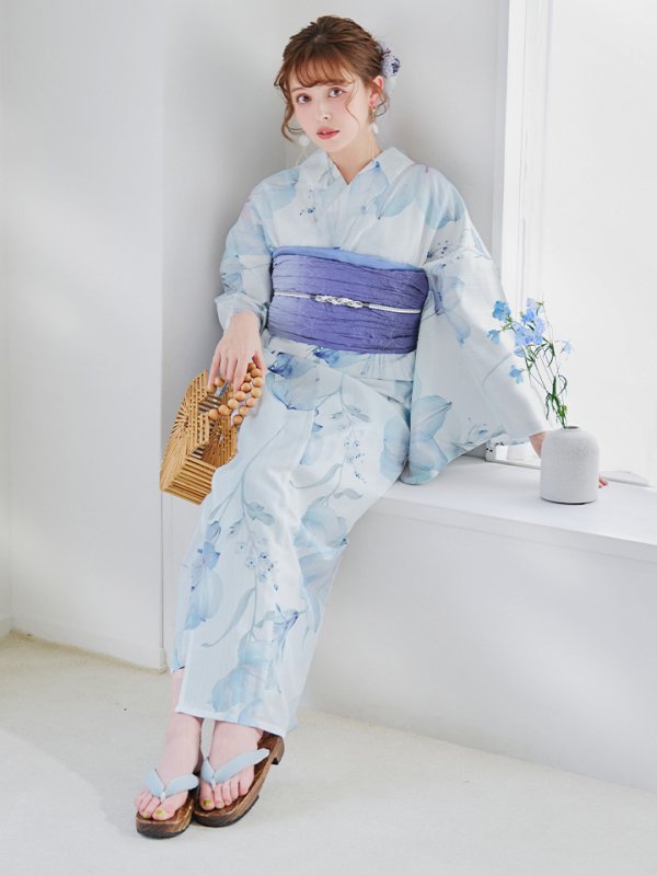 画像11: 【即日発送】【浴衣セール！】水彩ユリナチュラルブルー浴衣  【浴衣３点セット 浴衣/帯/下駄】[YMT] (11)