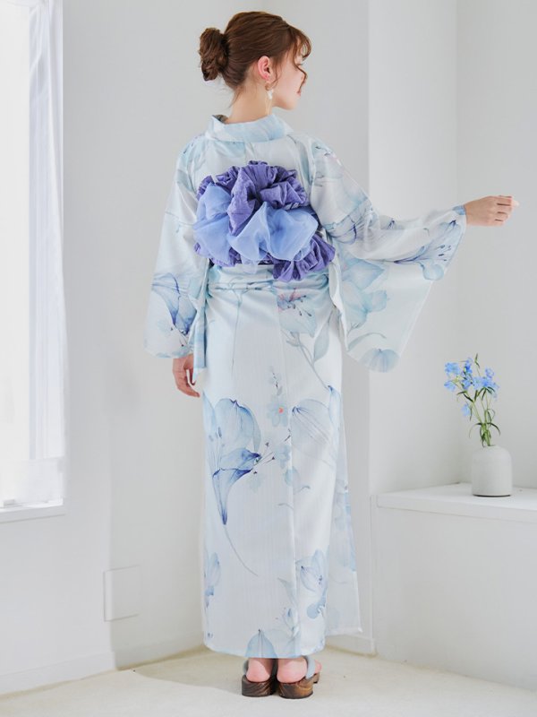 画像17: 【即日発送】【浴衣セール！】水彩ユリナチュラルブルー浴衣  【浴衣３点セット 浴衣/帯/下駄】[YMT] (17)