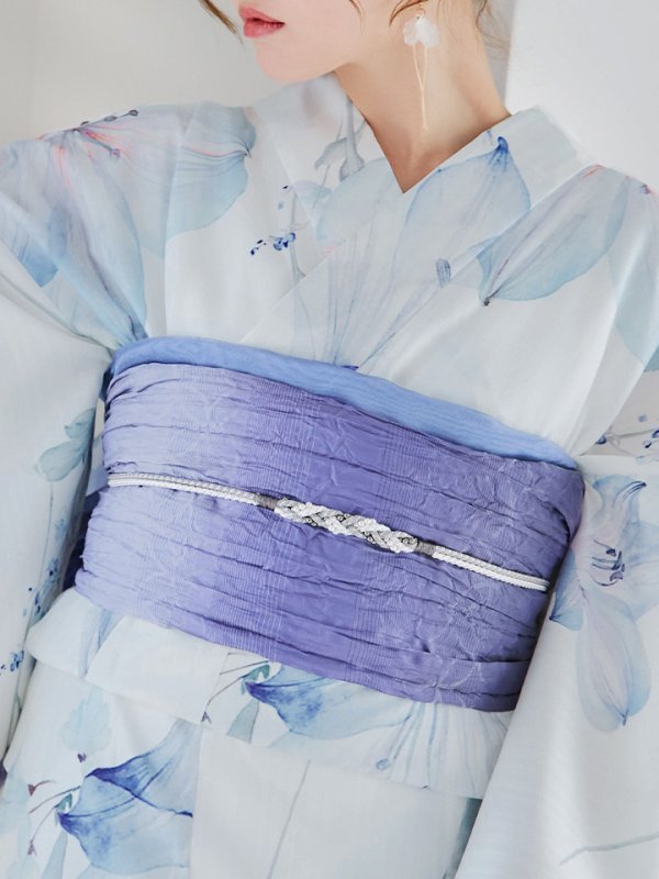 画像18: 【即日発送】【浴衣セール！】水彩ユリナチュラルブルー浴衣  【浴衣３点セット 浴衣/帯/下駄】[YMT] (18)