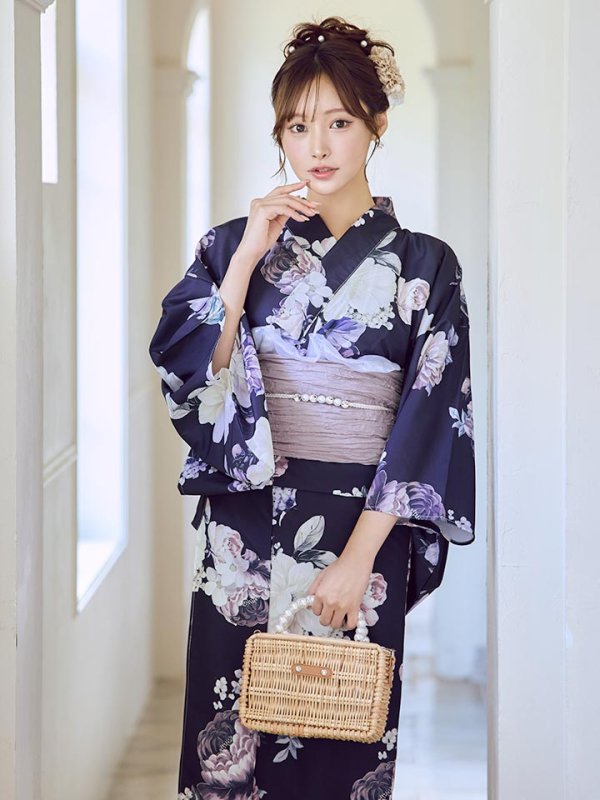 画像11: 【即日発送】クラシカルフラワーブーケ浴衣  【浴衣３点セット 浴衣/帯/下駄】[OF04] (11)