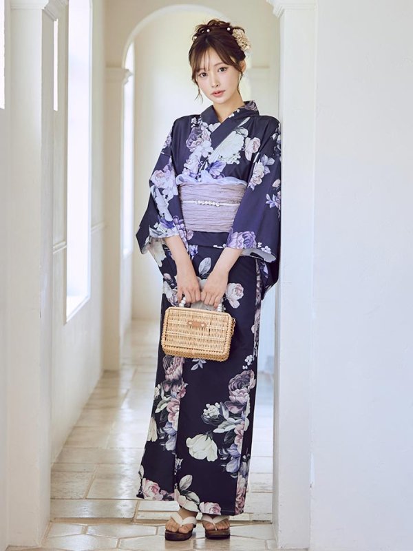 画像15: 【即日発送】クラシカルフラワーブーケ浴衣  【浴衣３点セット 浴衣/帯/下駄】[OF04] (15)