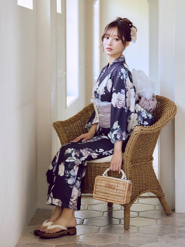 画像16: 【即日発送】クラシカルフラワーブーケ浴衣  【浴衣３点セット 浴衣/帯/下駄】[OF04] (16)