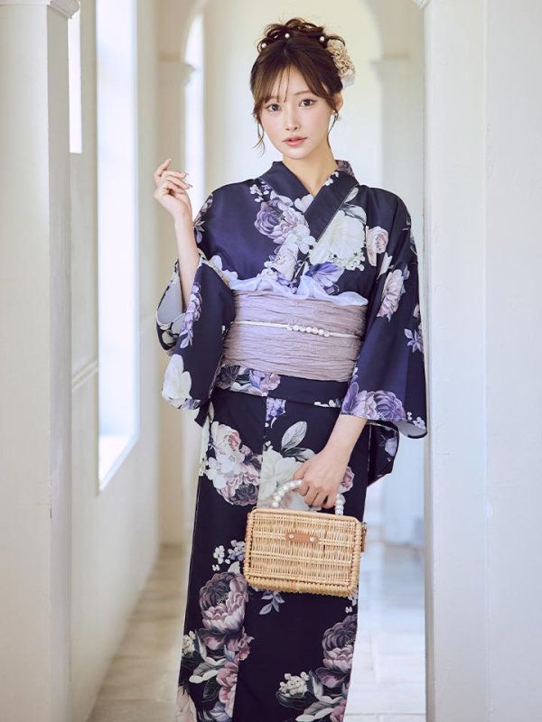 画像3: 【即日発送】クラシカルフラワーブーケ浴衣  【浴衣３点セット 浴衣/帯/下駄】[OF04] (3)