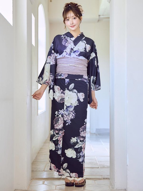 画像4: 【即日発送】クラシカルフラワーブーケ浴衣  【浴衣３点セット 浴衣/帯/下駄】[OF04] (4)