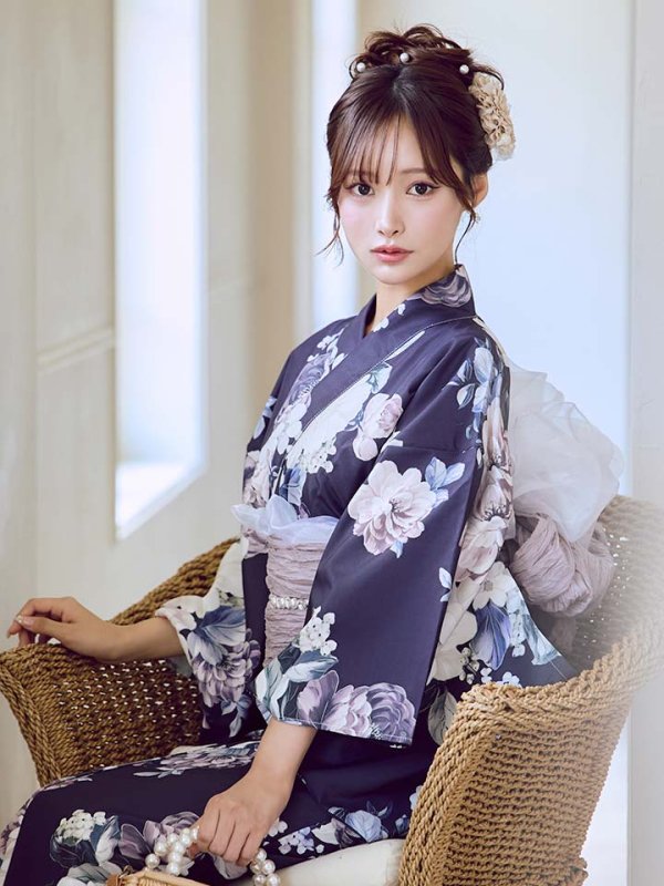 画像8: 【即日発送】クラシカルフラワーブーケ浴衣  【浴衣３点セット 浴衣/帯/下駄】[OF04] (8)