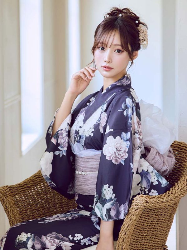 画像9: 【即日発送】クラシカルフラワーブーケ浴衣  【浴衣３点セット 浴衣/帯/下駄】[OF04] (9)