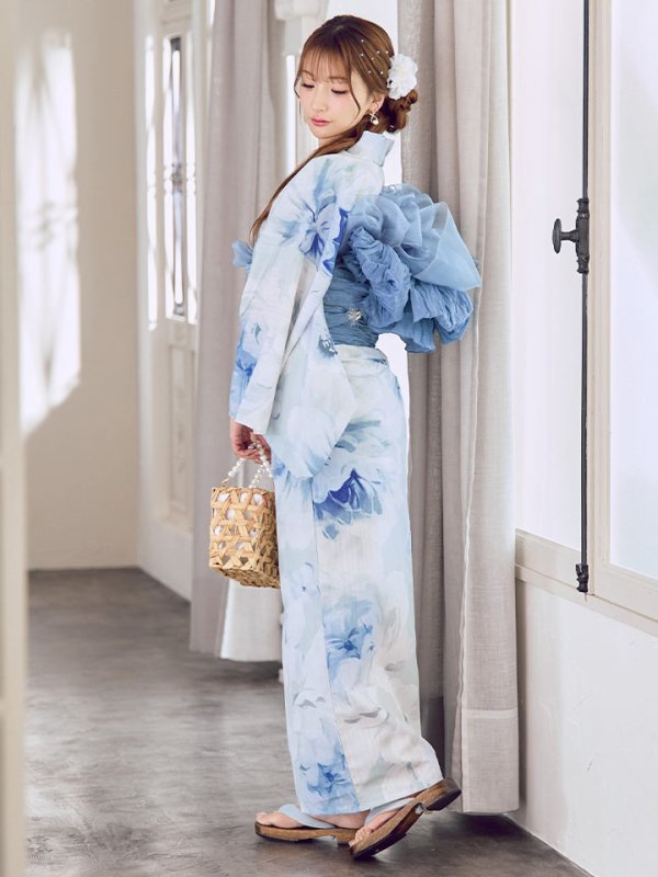 画像6: 【即日発送】蒼華に咲く牡丹浴衣  【浴衣３点セット 浴衣/帯/下駄】[YMT] (6)
