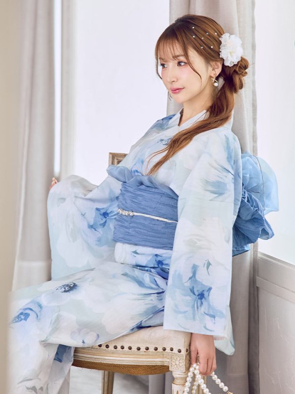 画像9: 【即日発送】蒼華に咲く牡丹浴衣  【浴衣３点セット 浴衣/帯/下駄】[YMT] (9)