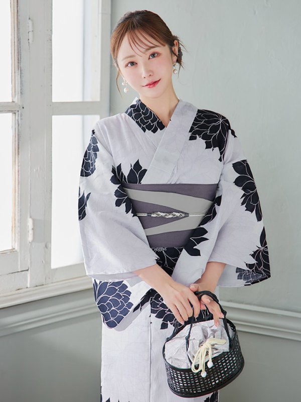 画像11: 【即日発送】モノトーンダリア柄浴衣  【浴衣３点セット 浴衣/帯/下駄】[YMT] (11)