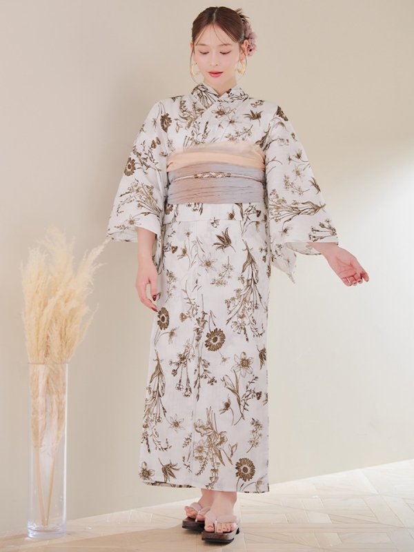 画像4: 【即日発送】アンティーク調ボタニカル浴衣  【浴衣３点セット 浴衣/帯/下駄】[YMT] (4)