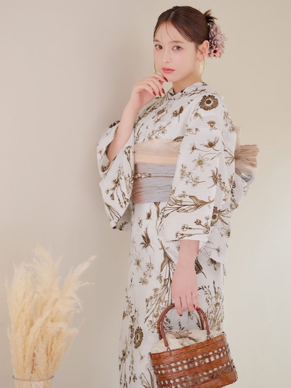 画像5: 【即日発送】アンティーク調ボタニカル浴衣  【浴衣３点セット 浴衣/帯/下駄】[YMT] (5)