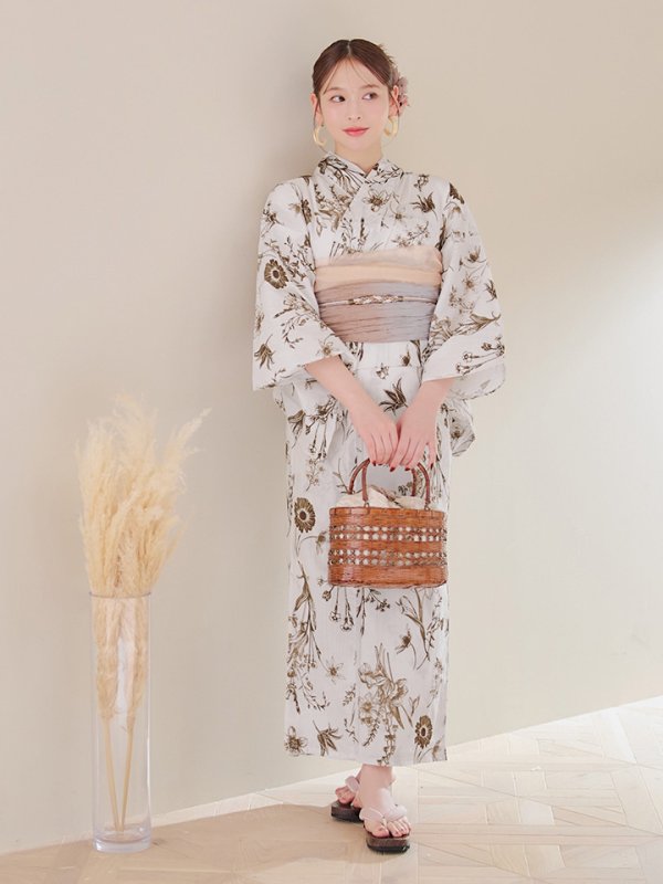 画像6: 【即日発送】アンティーク調ボタニカル浴衣  【浴衣３点セット 浴衣/帯/下駄】[YMT] (6)