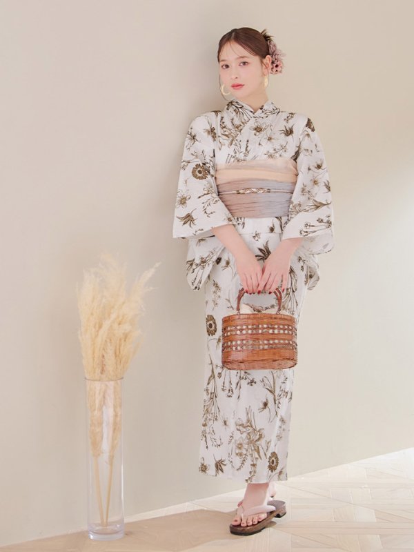 画像9: 【即日発送】アンティーク調ボタニカル浴衣  【浴衣３点セット 浴衣/帯/下駄】[YMT] (9)