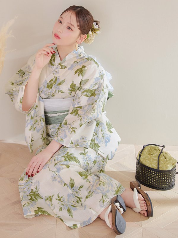 画像2: 【即日発送】ウォームミント浴衣  【浴衣３点セット 浴衣/帯/下駄】[YMT] (2)