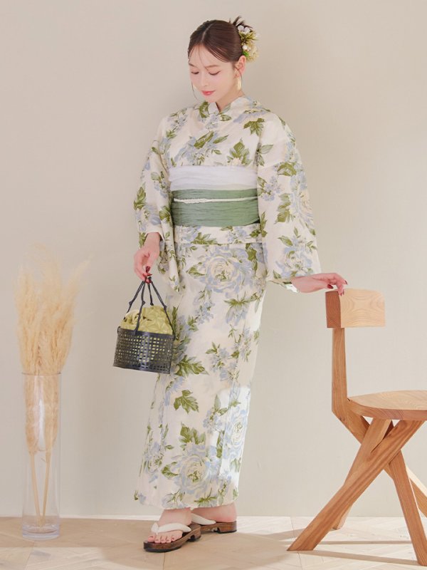 画像3: 【即日発送】ウォームミント浴衣  【浴衣３点セット 浴衣/帯/下駄】[YMT] (3)