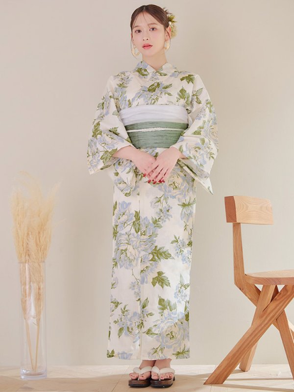 画像4: 【即日発送】ウォームミント浴衣  【浴衣３点セット 浴衣/帯/下駄】[YMT] (4)