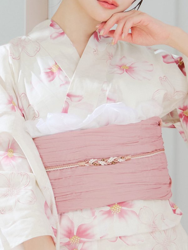 画像18: 【即日発送】淡色桜花柄浴衣  【浴衣３点セット 浴衣/帯/下駄】[OF04] (18)