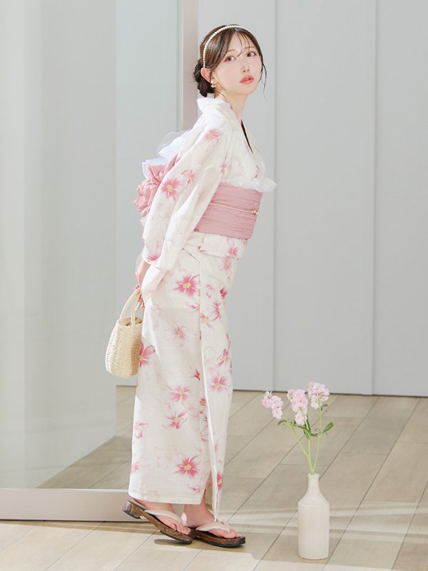 画像9: 【即日発送】淡色桜花柄浴衣  【浴衣３点セット 浴衣/帯/下駄】[OF04] (9)