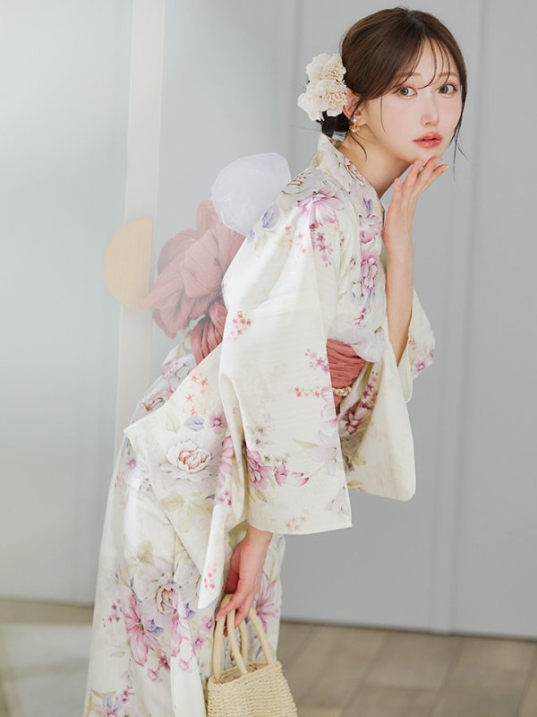 画像12: 【即日発送】牡丹百合花柄浴衣  【浴衣３点セット 浴衣/帯/下駄】[YMT] (12)