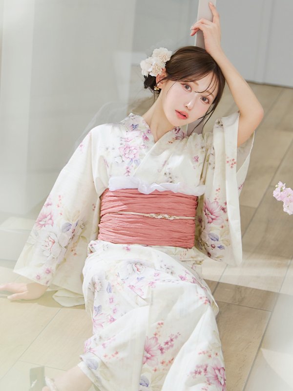 画像14: 【即日発送】牡丹百合花柄浴衣  【浴衣３点セット 浴衣/帯/下駄】[YMT] (14)