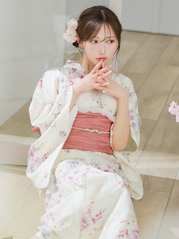 画像2: 【即日発送】牡丹百合花柄浴衣  【浴衣３点セット 浴衣/帯/下駄】[YMT] (2)