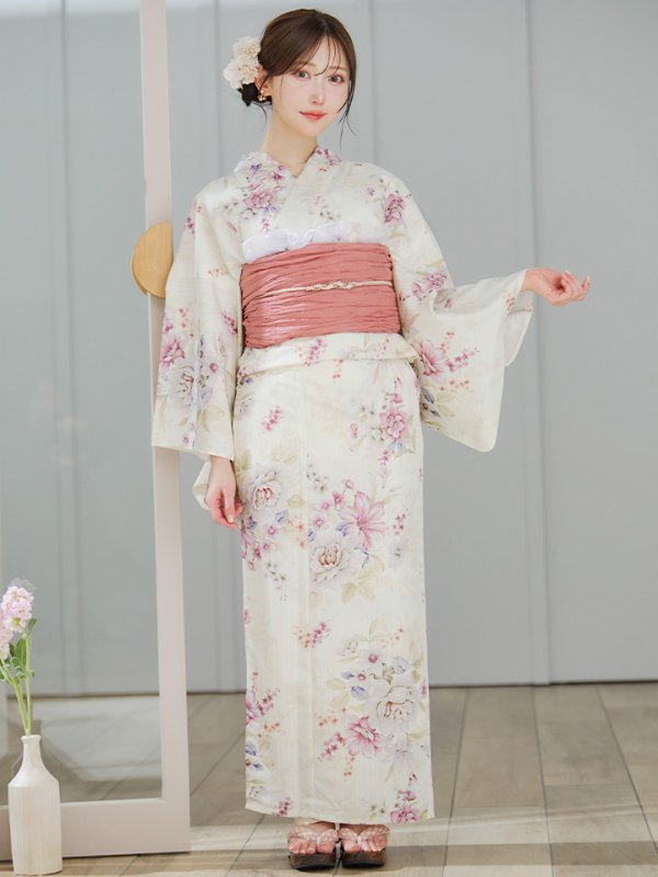 画像4: 【即日発送】牡丹百合花柄浴衣  【浴衣３点セット 浴衣/帯/下駄】[YMT] (4)