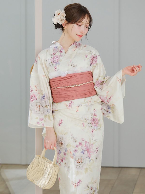 画像7: 【即日発送】牡丹百合花柄浴衣  【浴衣３点セット 浴衣/帯/下駄】[YMT] (7)