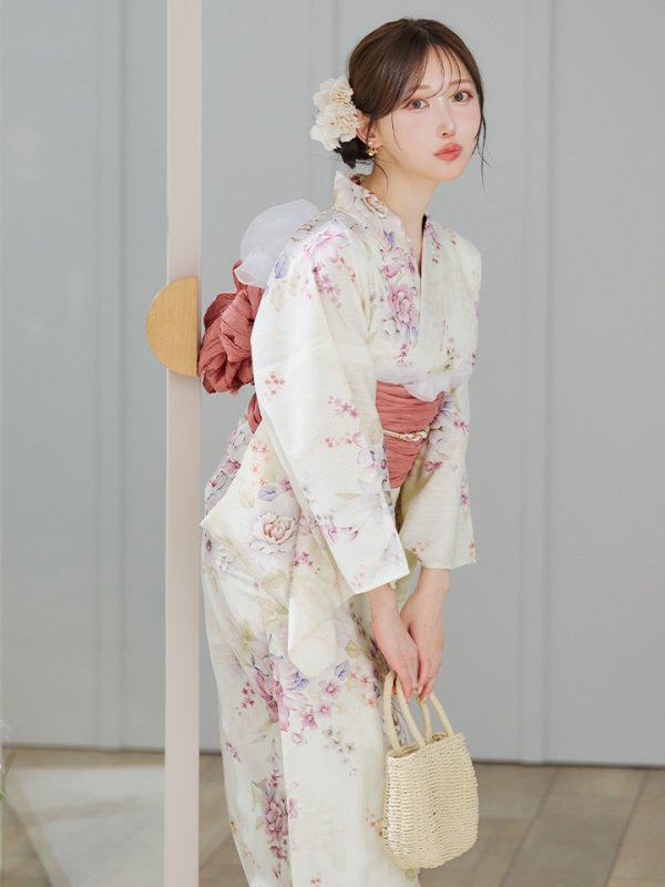 画像8: 【即日発送】牡丹百合花柄浴衣  【浴衣３点セット 浴衣/帯/下駄】[YMT] (8)