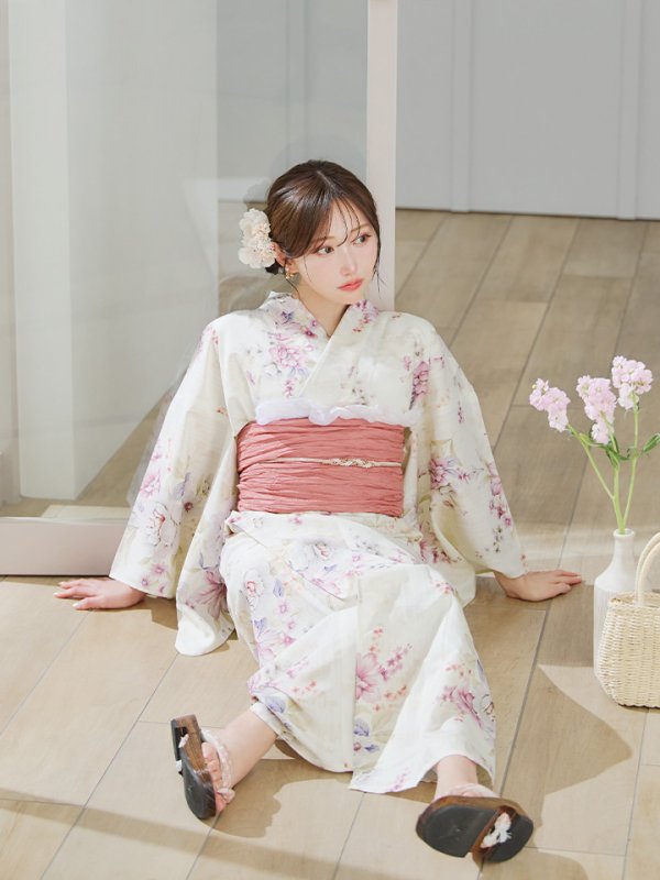 画像9: 【即日発送】牡丹百合花柄浴衣  【浴衣３点セット 浴衣/帯/下駄】[YMT] (9)