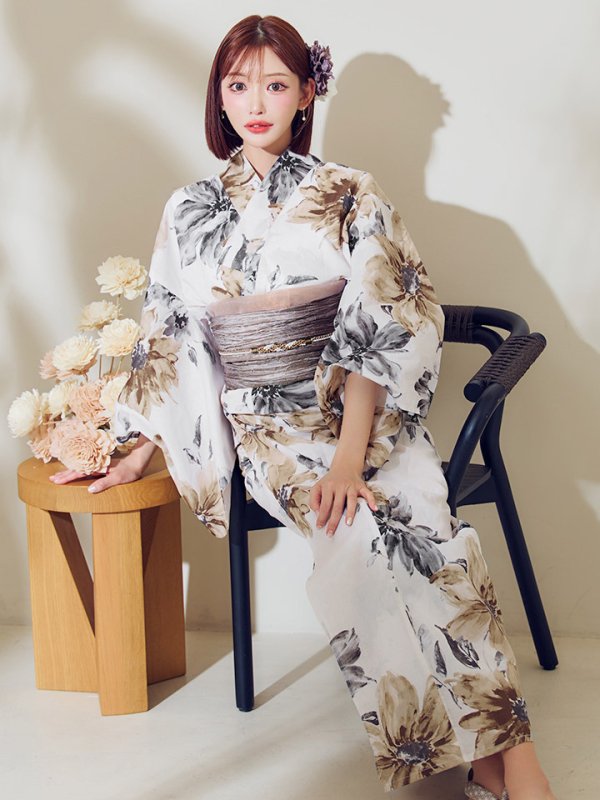 画像2: 【予約 / 5月上旬発送予定】陽彩向日葵の水彩浴衣 OBI-g-500-kj-12-MOC / HIMO-900-yn-7-MOC / HEKO-800-sb-11-MOC / YA-74-kn-MVPL / GETA-02-ok-4-MOC/ [o/YMT] (2)