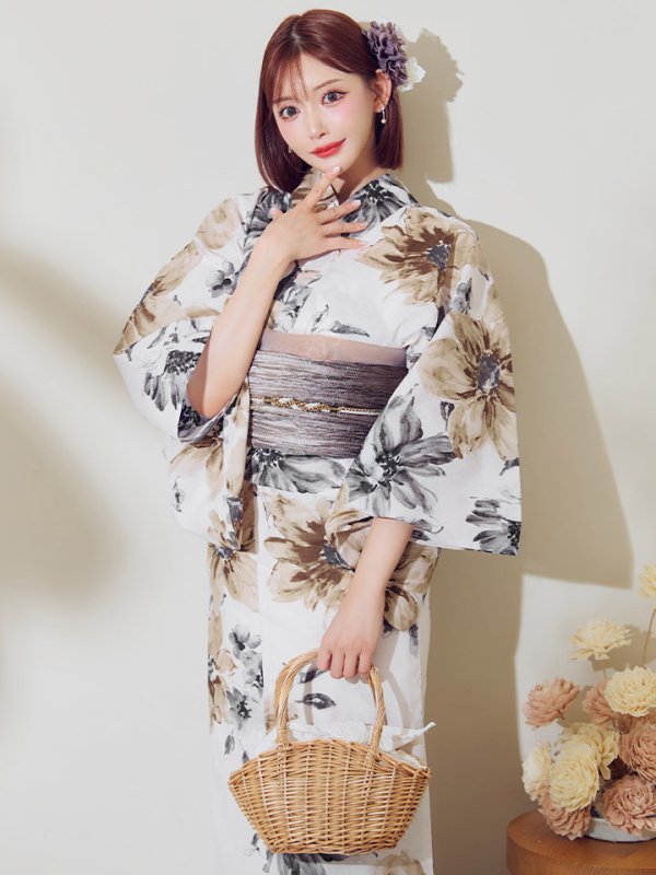画像3: 【予約 / 5月上旬発送予定】陽彩向日葵の水彩浴衣 OBI-g-500-kj-12-MOC / HIMO-900-yn-7-MOC / HEKO-800-sb-11-MOC / YA-74-kn-MVPL / GETA-02-ok-4-MOC/ [o/YMT] (3)