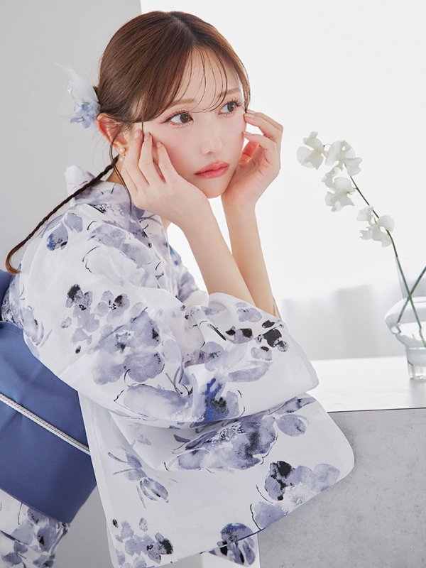 画像10: 【即日発送】水墨ニュアンスフラワー浴衣  【浴衣３点セット 浴衣/帯/下駄】[YMT] (10)