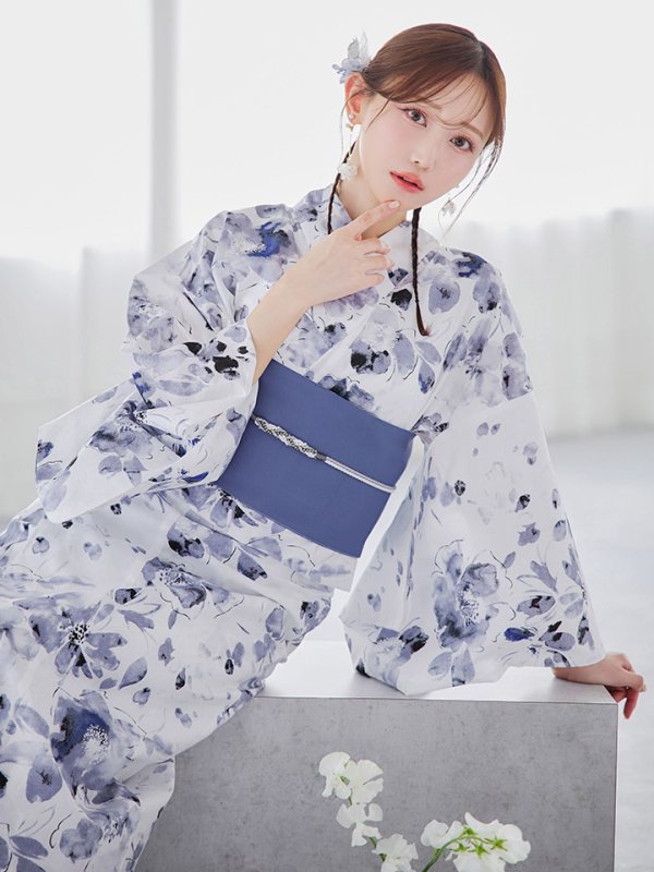 画像11: 【即日発送】水墨ニュアンスフラワー浴衣  【浴衣３点セット 浴衣/帯/下駄】[YMT] (11)