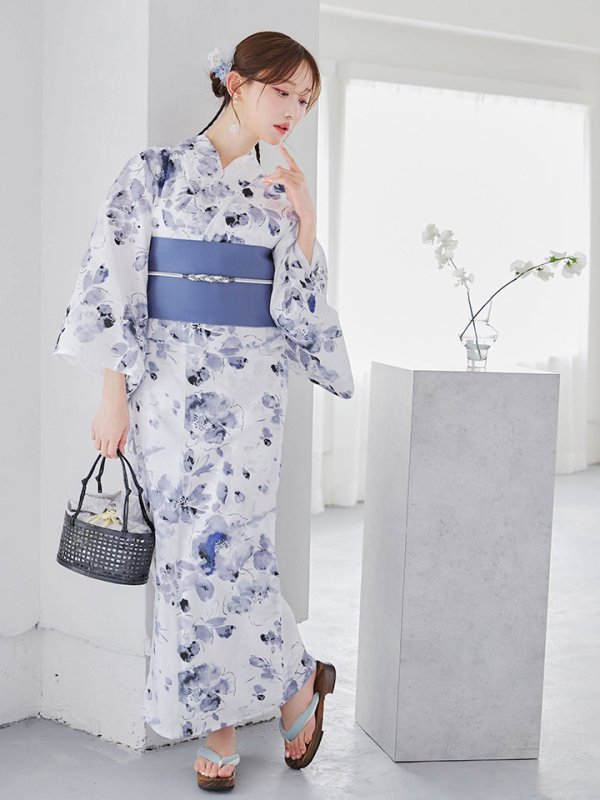 画像12: 【即日発送】水墨ニュアンスフラワー浴衣  【浴衣３点セット 浴衣/帯/下駄】[YMT] (12)