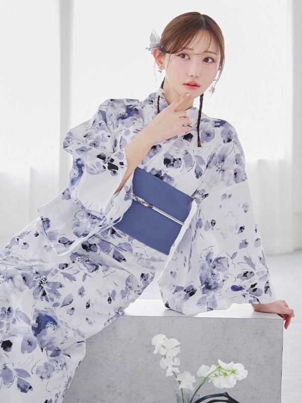 画像13: 【即日発送】水墨ニュアンスフラワー浴衣  【浴衣３点セット 浴衣/帯/下駄】[YMT] (13)