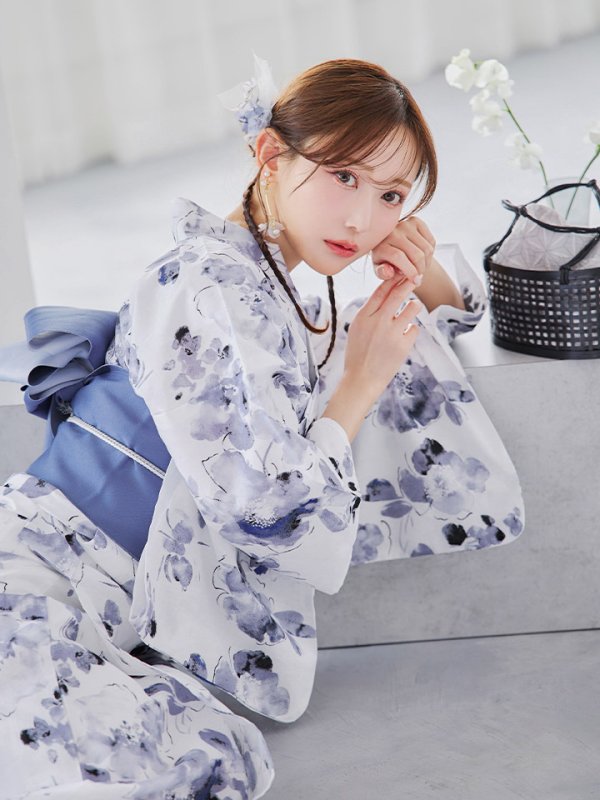 画像14: 【即日発送】水墨ニュアンスフラワー浴衣  【浴衣３点セット 浴衣/帯/下駄】[YMT] (14)