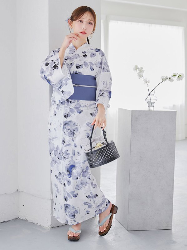 画像9: 【即日発送】水墨ニュアンスフラワー浴衣  【浴衣３点セット 浴衣/帯/下駄】[YMT] (9)