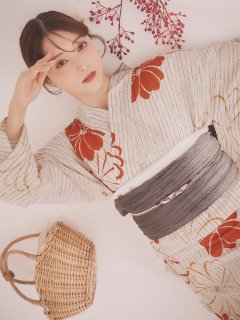 ストライプ花柄浴衣