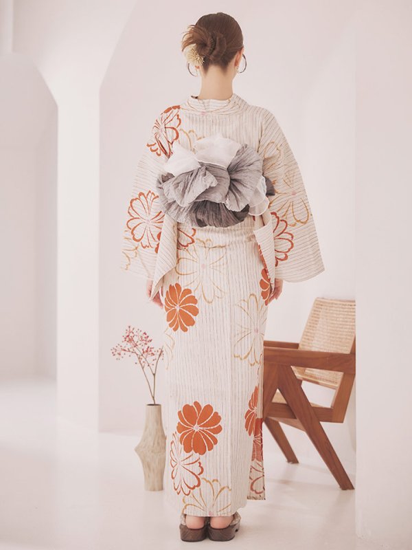 画像15: 【即日発送】ストライプ花柄浴衣  【浴衣３点セット 浴衣/帯/下駄】[YMT] (15)