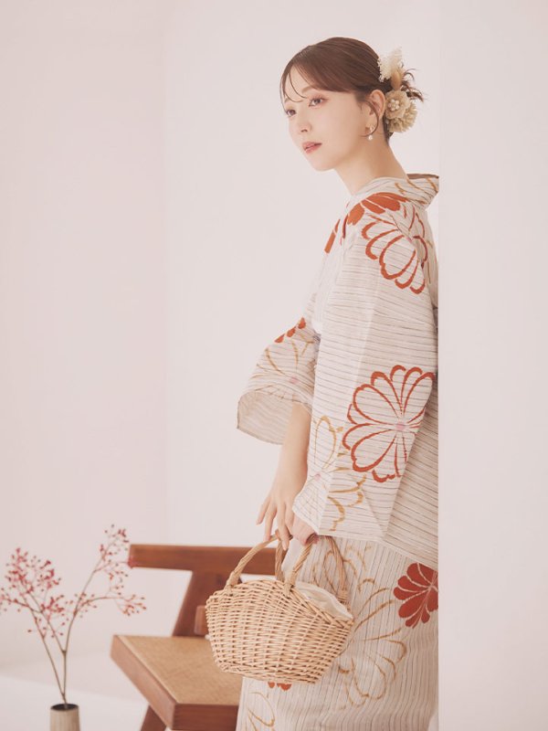 画像8: 【即日発送】ストライプ花柄浴衣  【浴衣３点セット 浴衣/帯/下駄】[YMT] (8)