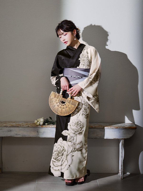 画像10: 【残りわずか！】【即日発送】【Riuコラボ】ツートンカラーローズ浴衣  【浴衣３点セット 浴衣/帯/下駄】[YMT] (10)