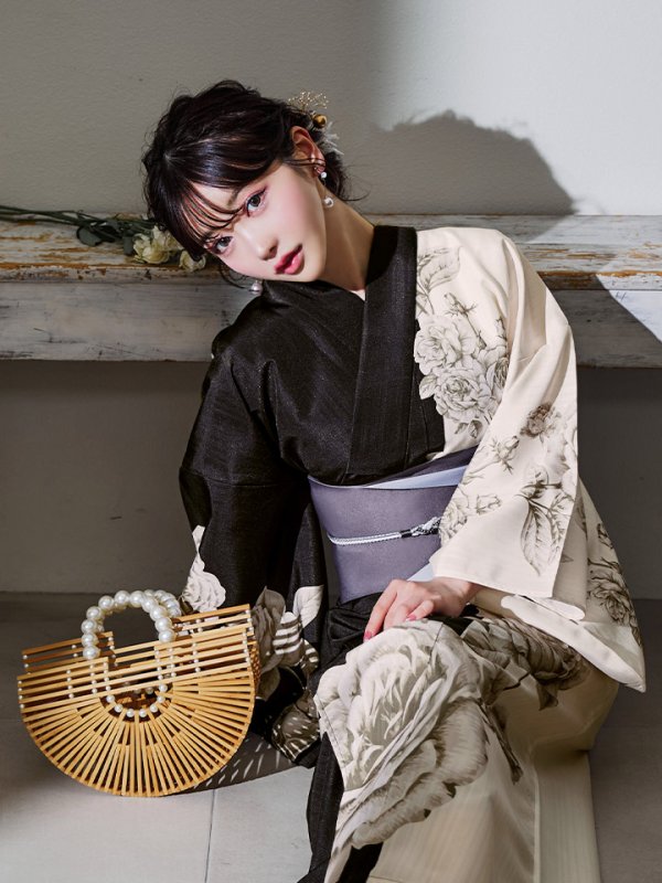 画像13: 【残りわずか！】【即日発送】【Riuコラボ】ツートンカラーローズ浴衣  【浴衣３点セット 浴衣/帯/下駄】[YMT] (13)