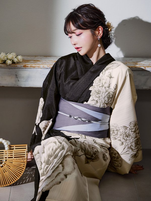 画像5: 【残りわずか！】【即日発送】【Riuコラボ】ツートンカラーローズ浴衣  【浴衣３点セット 浴衣/帯/下駄】[YMT] (5)