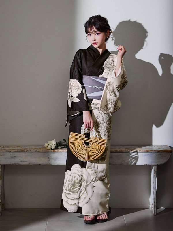 画像6: 【残りわずか！】【即日発送】【Riuコラボ】ツートンカラーローズ浴衣  【浴衣３点セット 浴衣/帯/下駄】[YMT] (6)