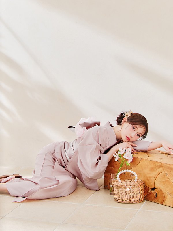 画像2: 【即日発送】【浴衣】ピンク無地浴衣 【浴衣３点セット 浴衣/帯/下駄】[OF04] (2)