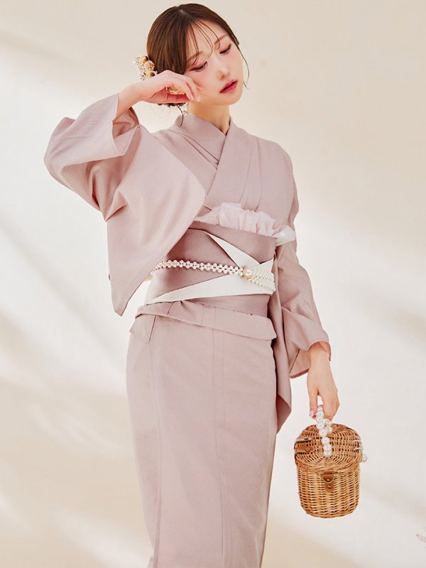 画像3: 【即日発送】【浴衣】ピンク無地浴衣 【浴衣３点セット 浴衣/帯/下駄】[OF04] (3)